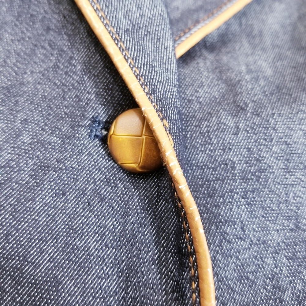 ZARA blue denim midi dress with faux leather trim - Picture 4 of 6